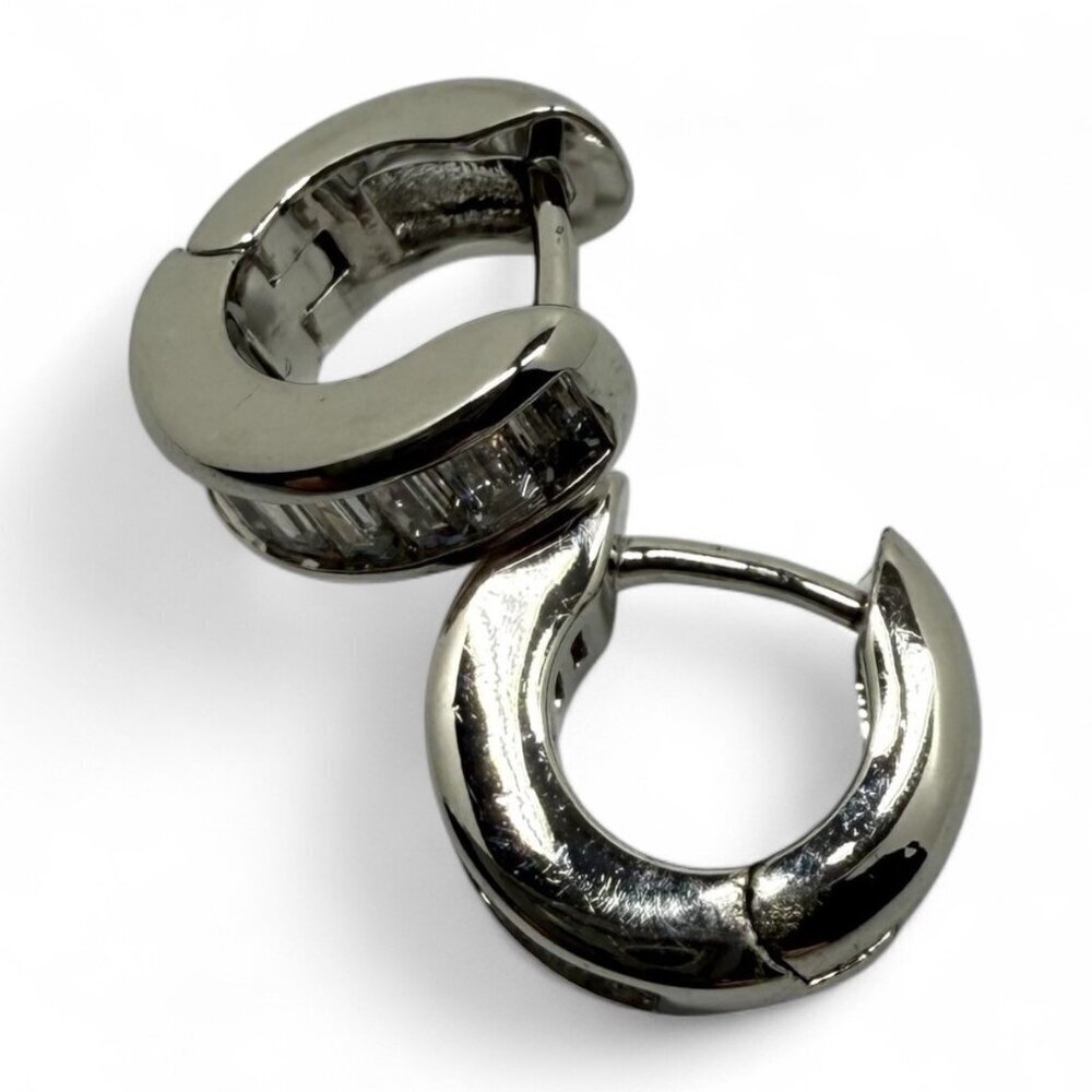 Nordstrom Silver Baguette Crystal Hoop Earrings Channel Set Huggie Classic Gift